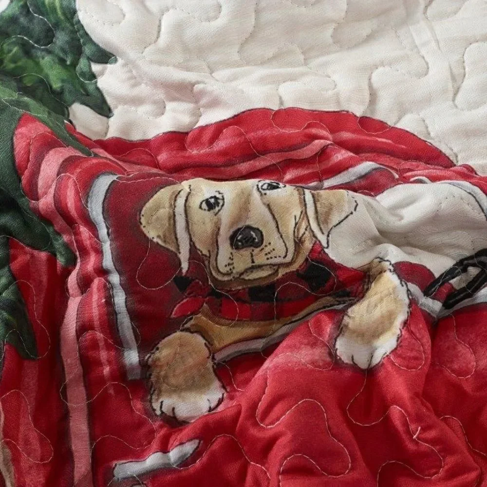 NEW! Farmhouse Old Red Truck Buffalo Plaid Quilt Set Country Christmas Tree Farm